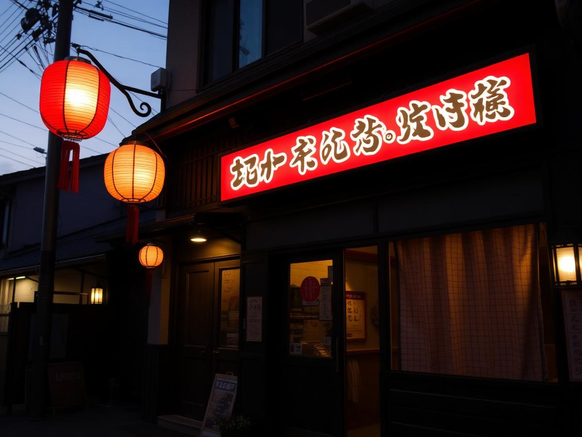 Restaurant facade at dusk