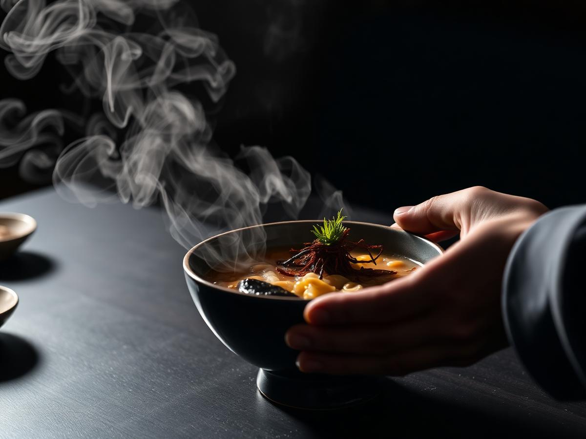 Steaming bowl being served